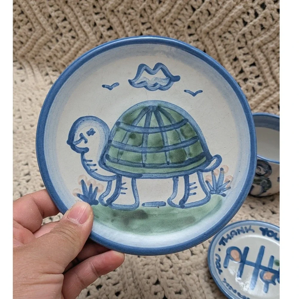 MA Hadley Pottery 3 Piece Lot Turtle Plate Thank You Dish Farmer The End Mug